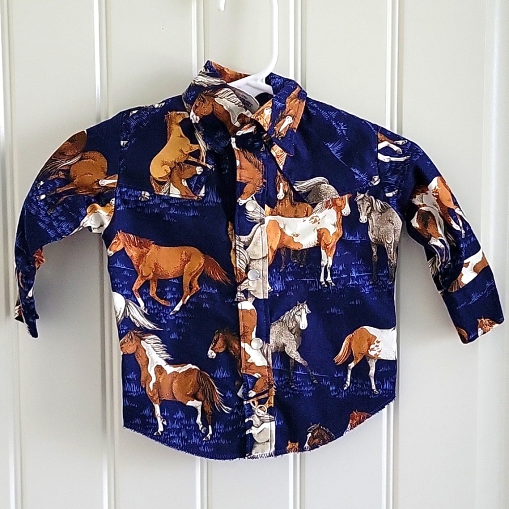 Boys Button Up Long Sleeve Horse Shirt